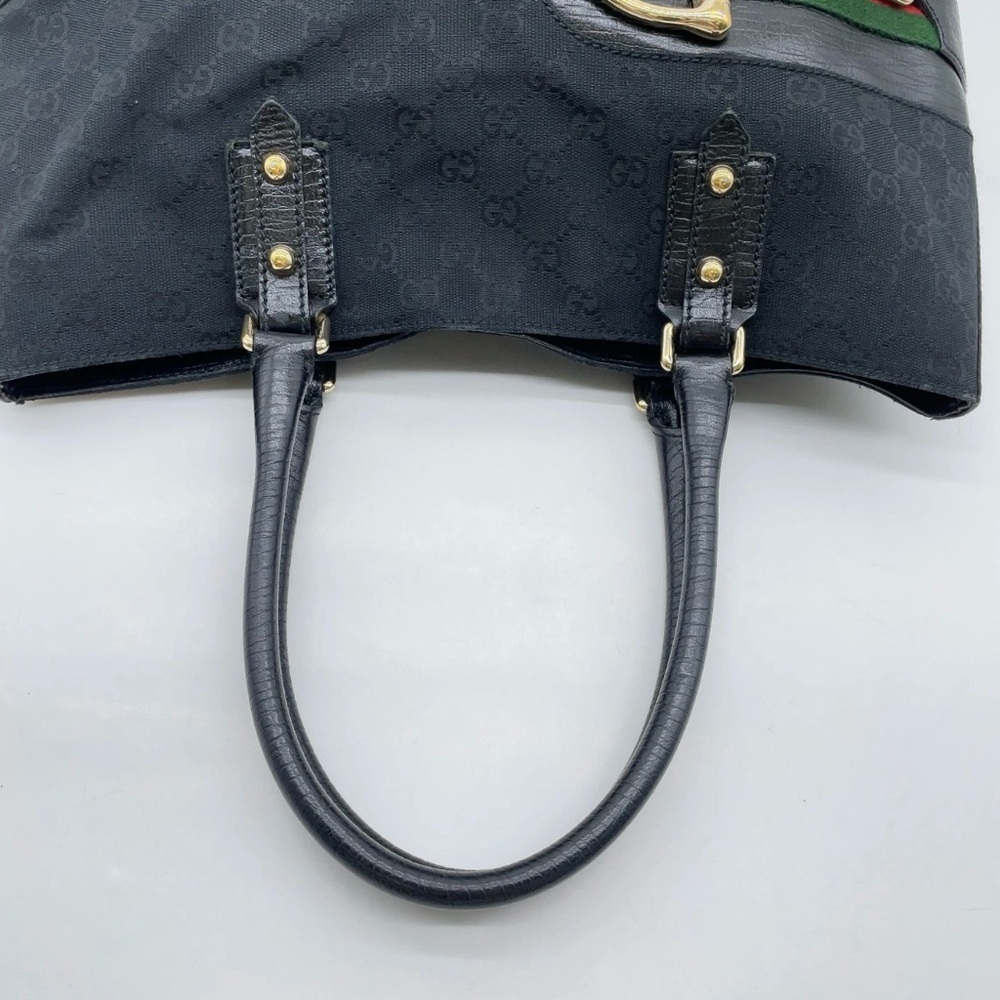 Auth Gucci Horsebit GG Canvas X Leather Sherry Line 137385 Black Tote Bag - Picture 15 of 16